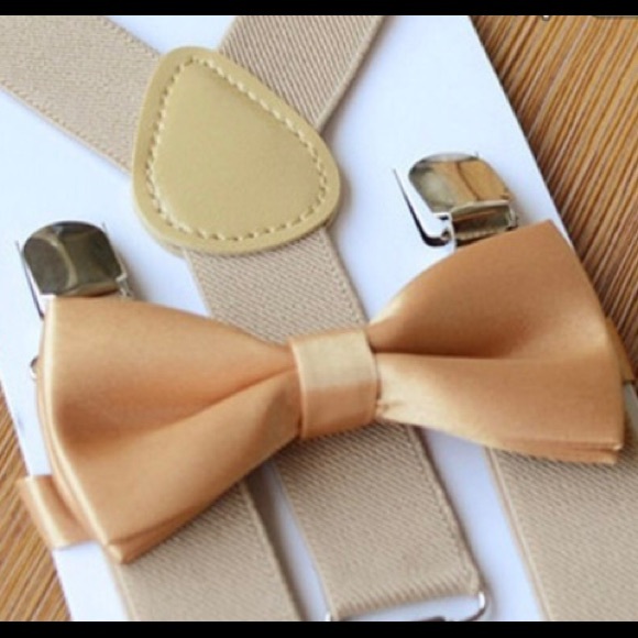 BEIGE BOYS SUSPENDER & BOW TIE SET - *New* - Picture 1 of 4